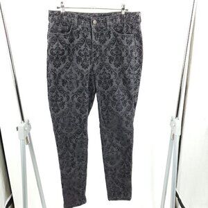 Chaps Mid Rise Jacquard Velvet Slim Leg Pants 8 Black/Gray